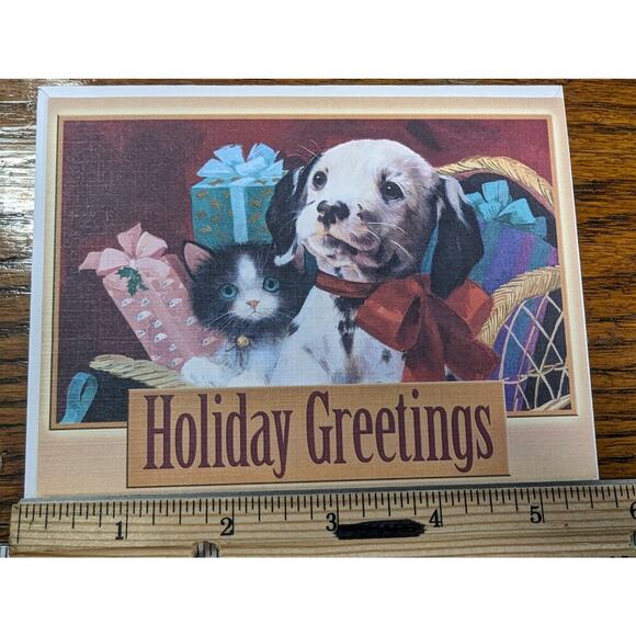Vintage USA Dalmation Puppy Dog Kitty Cat Kitten Christmas Greeting Card Unused - Picture 1 of 3